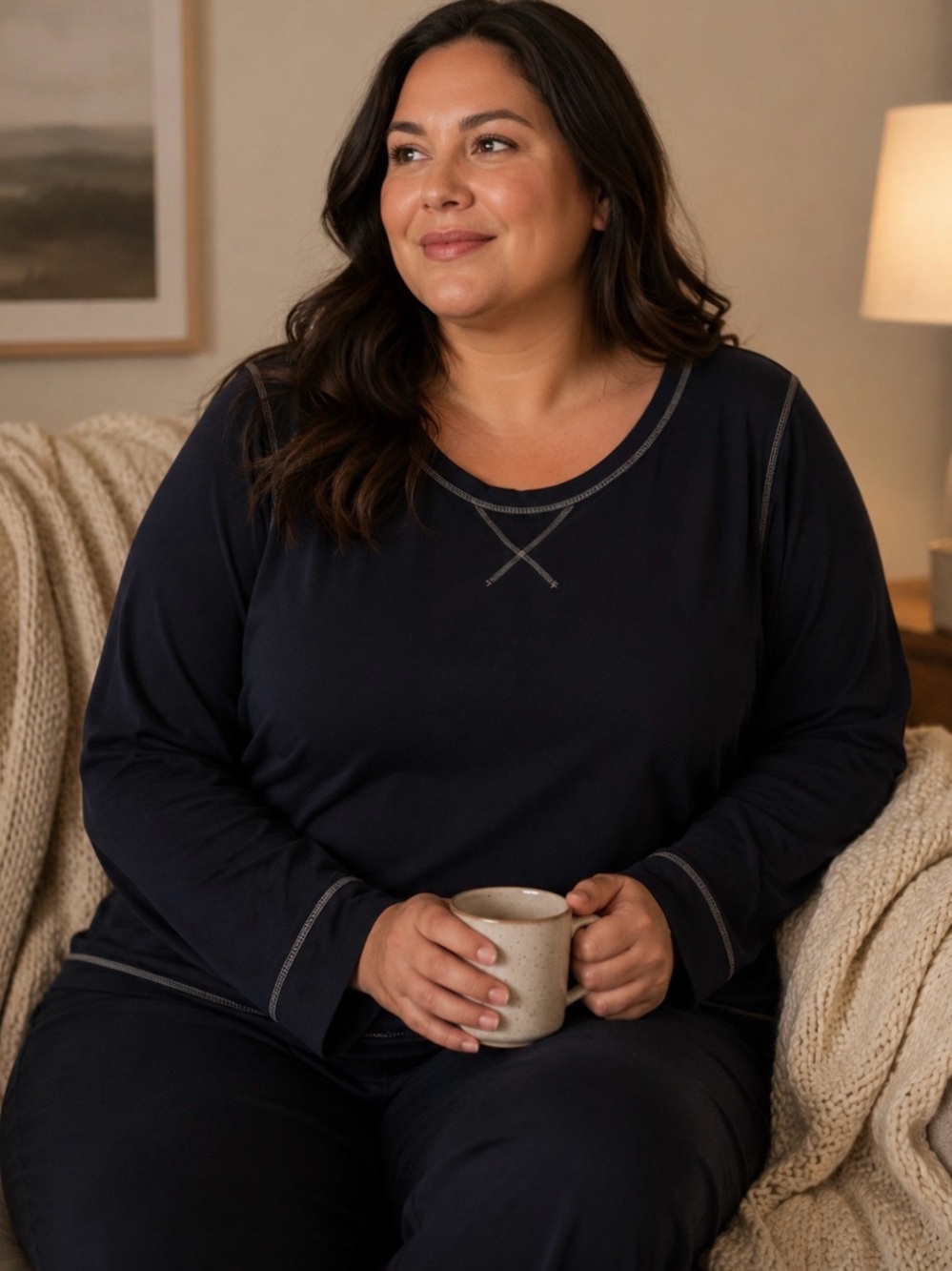 Leveret Navy Long Sleeve Pajama Top XL
